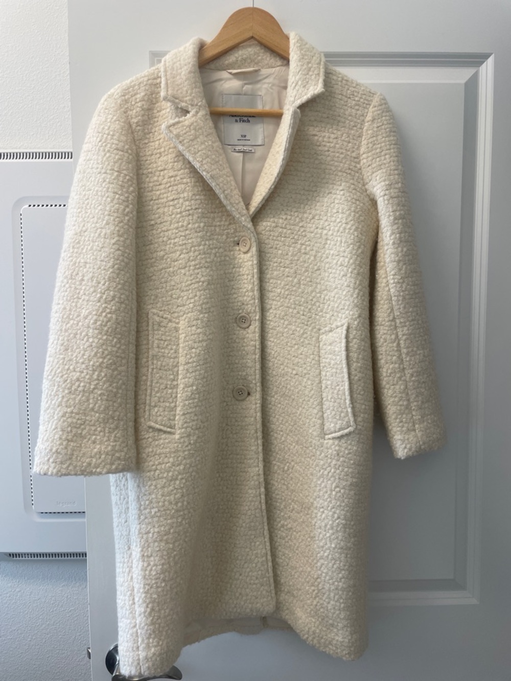 Abercrombie & Fitch Cream Bouclé Single-Breasted Pea Coat